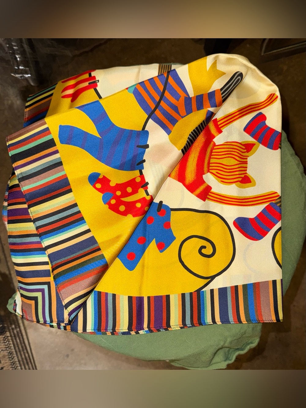Silk scarf with cat pattern
